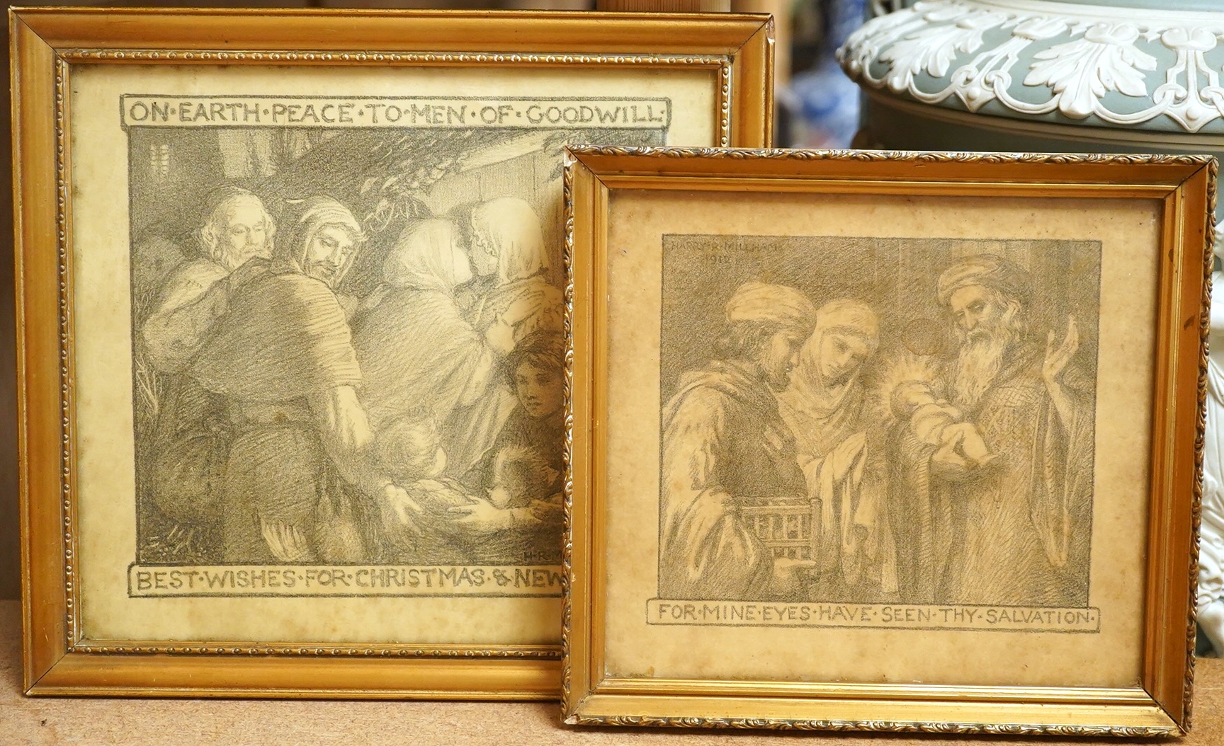 Harry Mileham (1875-1957), Two works to include: 'For mine eyes have seen thy salvation', two Christmas and New Year sketches, each signed and dated 1911 and 1912, largest 18 x 19cm